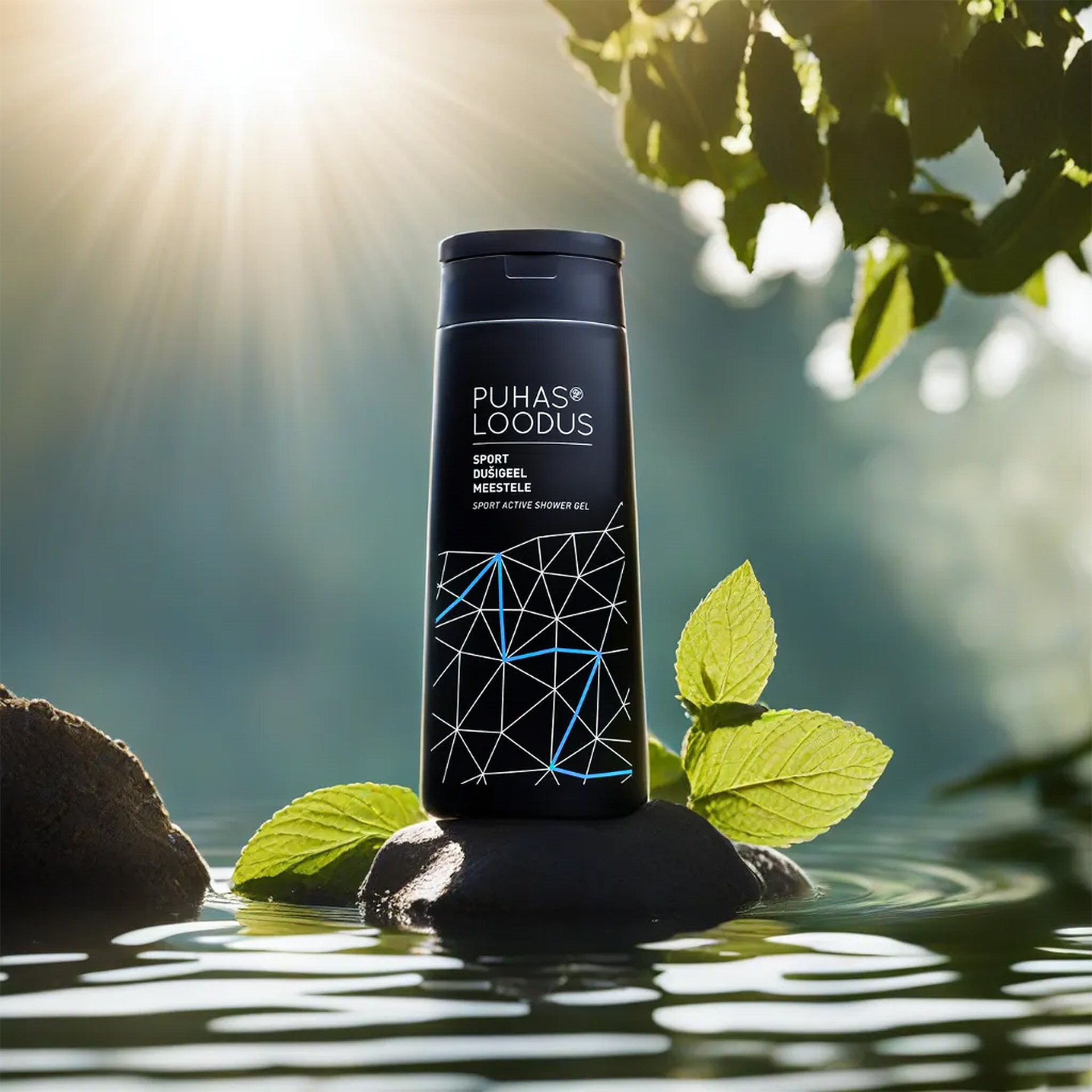 Puhas Loodus Sport dušigeel, tootefoto, tootefotostuudio, tootepilt, reklaamfoto